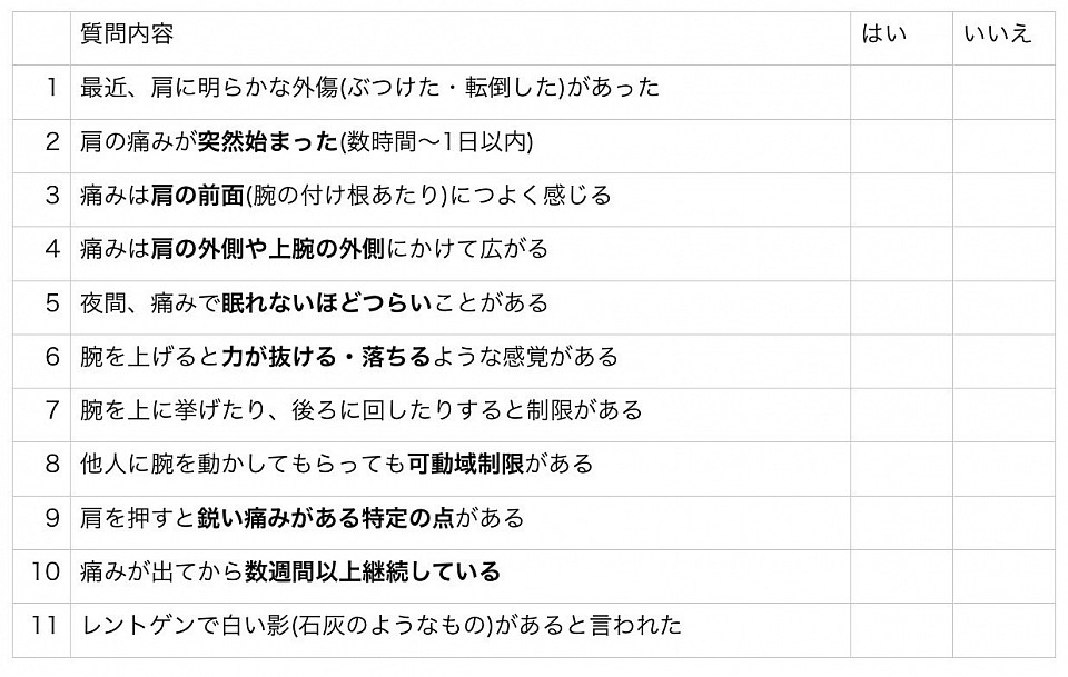 肩の自己評価表